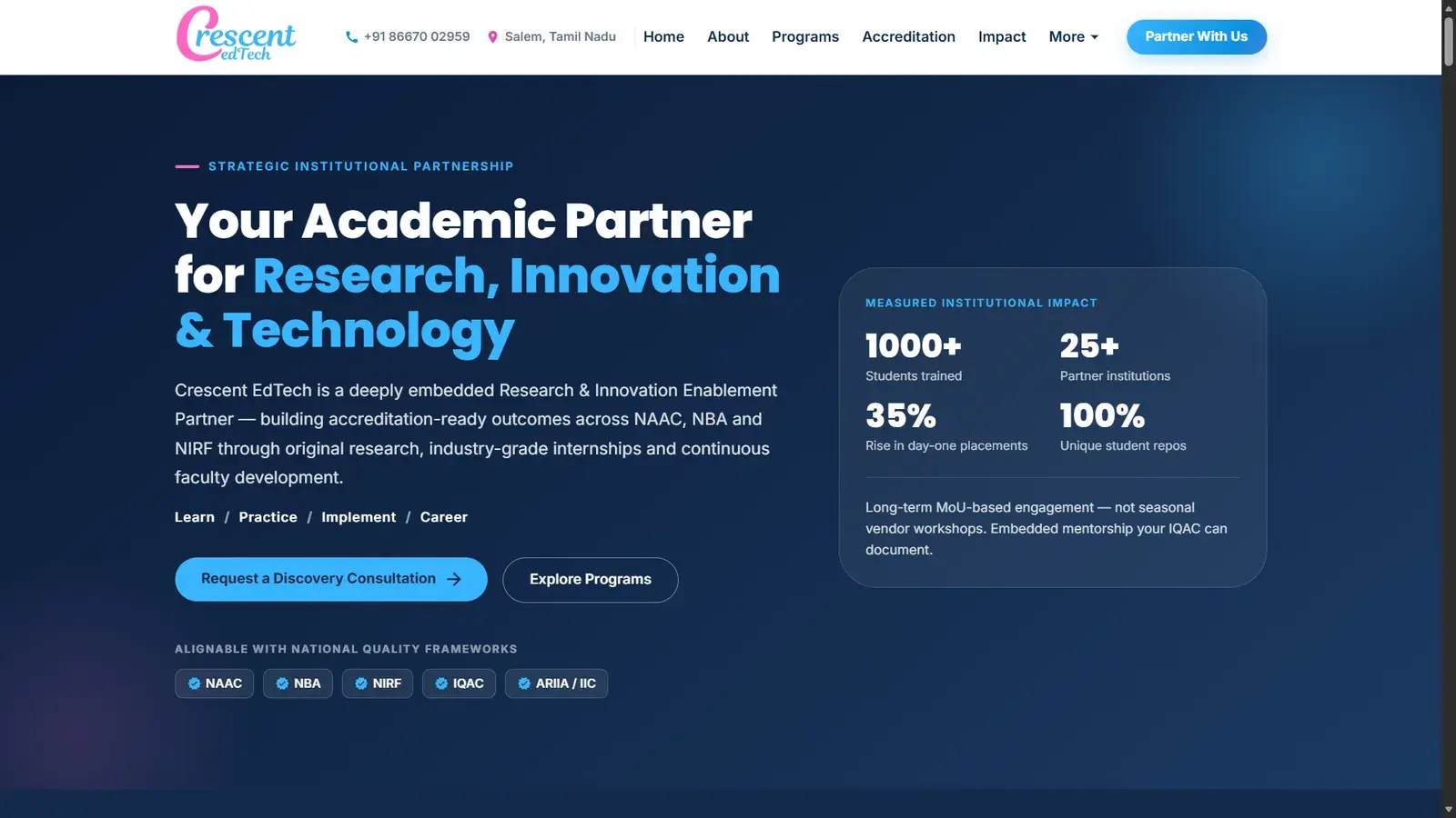 Screenshot of Crescent EdTech Website